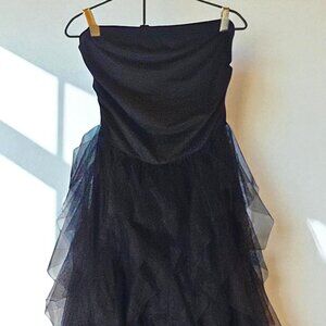 Gothic Black Tulle Strapless Dress – Size S | Witchy Prom Party Gown
